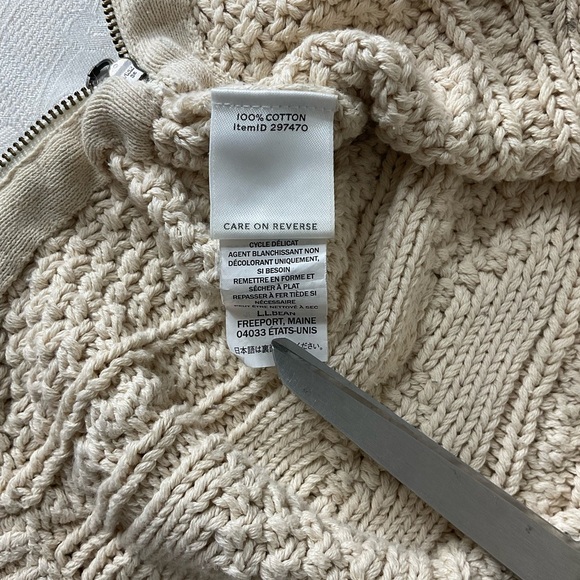 LL BEAN Signature  Fisherman Cable Knit Side Zip Sweater Womens Size Small Cream - Picture 9 of 11